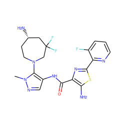 Cn1ncc(NC(=O)c2nc(-c3ncccc3F)sc2N)c1N1CC[C@H](N)CC(F)(F)C1 ZINC000169699329