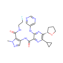 Cn1ncc(NC(=O)c2nc(C3CC3)c([C@@H]3CCCO3)nc2Nc2cncnc2)c1C(=O)NCCF ZINC000169701782