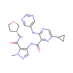 Cn1ncc(NC(=O)c2nc(C3CC3)cnc2Nc2cncnc2)c1C(=O)N[C@@H]1CCOC1 ZINC000150053123