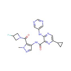 Cn1ncc(NC(=O)c2nc(C3CC3)cnc2Nc2cncnc2)c1C(=O)N1CC(F)C1 ZINC000169701795