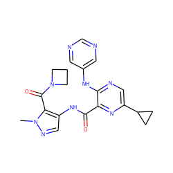 Cn1ncc(NC(=O)c2nc(C3CC3)cnc2Nc2cncnc2)c1C(=O)N1CCC1 ZINC000169701775