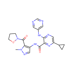 Cn1ncc(NC(=O)c2nc(C3CC3)cnc2Nc2cncnc2)c1C(=O)N1CCCO1 ZINC000143090302