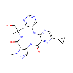 Cn1ncc(NC(=O)c2nc(C3CC3)cnc2Nc2cncnc2)c1C(=O)NC(C)(C)CO ZINC000169701773