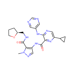 Cn1ncc(NC(=O)c2nc(C3CC3)cnc2Nc2cncnc2)c1C(=O)NC[C@@H]1CCCO1 ZINC000149236907