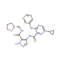 Cn1ncc(NC(=O)c2nc(C3CC3)cnc2Nc2cncnc2)c1C(=O)NC[C@H]1CCCO1 ZINC000149237124