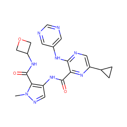 Cn1ncc(NC(=O)c2nc(C3CC3)cnc2Nc2cncnc2)c1C(=O)NC1COC1 ZINC000169701760