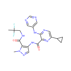 Cn1ncc(NC(=O)c2nc(C3CC3)cnc2Nc2cncnc2)c1C(=O)NCC(C)(F)F ZINC000169701787