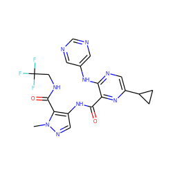 Cn1ncc(NC(=O)c2nc(C3CC3)cnc2Nc2cncnc2)c1C(=O)NCC(F)(F)F ZINC000169701767