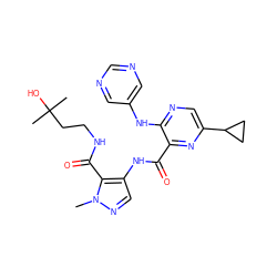 Cn1ncc(NC(=O)c2nc(C3CC3)cnc2Nc2cncnc2)c1C(=O)NCCC(C)(C)O ZINC000169701764