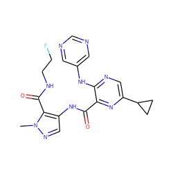 Cn1ncc(NC(=O)c2nc(C3CC3)cnc2Nc2cncnc2)c1C(=O)NCCF ZINC000142980740