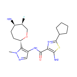 Cn1ncc(NC(=O)c2nc(C3CCCC3)sc2N)c1[C@@H]1CC[C@@H](N)[C@@H](F)CO1 ZINC000216888445