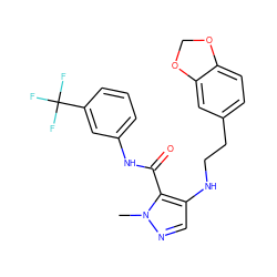 Cn1ncc(NCCc2ccc3c(c2)OCO3)c1C(=O)Nc1cccc(C(F)(F)F)c1 ZINC000028889804