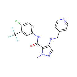 Cn1ncc(NCc2ccncc2)c1C(=O)Nc1ccc(Cl)c(C(F)(F)F)c1 ZINC000028889898