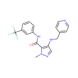 Cn1ncc(NCc2ccncc2)c1C(=O)Nc1cccc(C(F)(F)F)c1 ZINC000028889819