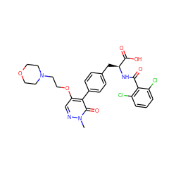 Cn1ncc(OCCN2CCOCC2)c(-c2ccc(C[C@H](NC(=O)c3c(Cl)cccc3Cl)C(=O)O)cc2)c1=O ZINC000014962232