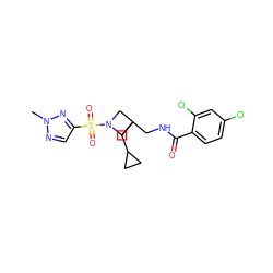 Cn1ncc(S(=O)(=O)N2CC(CNC(=O)c3ccc(Cl)cc3Cl)(CC3CC3)C2)n1 ZINC000040940063