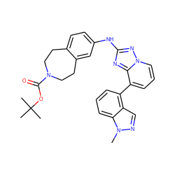 Cn1ncc2c(-c3cccn4nc(Nc5ccc6c(c5)CCN(C(=O)OC(C)(C)C)CC6)nc34)cccc21 ZINC000096169802