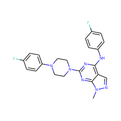 Cn1ncc2c(Nc3ccc(F)cc3)nc(N3CCN(c4ccc(F)cc4)CC3)nc21 ZINC000020724491