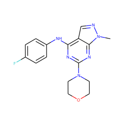 Cn1ncc2c(Nc3ccc(F)cc3)nc(N3CCOCC3)nc21 ZINC000021873615