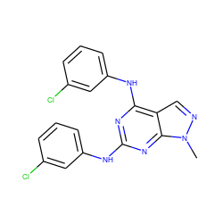 Cn1ncc2c(Nc3cccc(Cl)c3)nc(Nc3cccc(Cl)c3)nc21 ZINC000001718486