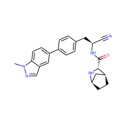 Cn1ncc2cc(-c3ccc(C[C@@H](C#N)NC(=O)[C@H]4N[C@@H]5CC[C@H]4C5)cc3)ccc21 ZINC000221939831