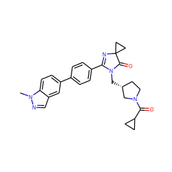 Cn1ncc2cc(-c3ccc(C4=NC5(CC5)C(=O)N4C[C@@H]4CCN(C(=O)C5CC5)C4)cc3)ccc21 ZINC000584905134