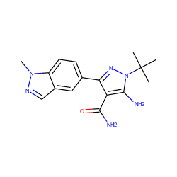 Cn1ncc2cc(-c3nn(C(C)(C)C)c(N)c3C(N)=O)ccc21 ZINC000103252538