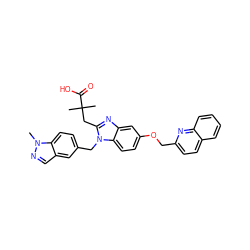 Cn1ncc2cc(Cn3c(CC(C)(C)C(=O)O)nc4cc(OCc5ccc6ccccc6n5)ccc43)ccc21 ZINC000226120594
