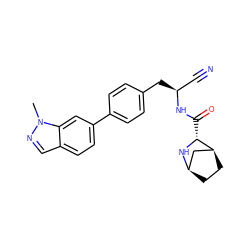 Cn1ncc2ccc(-c3ccc(C[C@@H](C#N)NC(=O)[C@H]4N[C@@H]5CC[C@H]4C5)cc3)cc21 ZINC000221910222