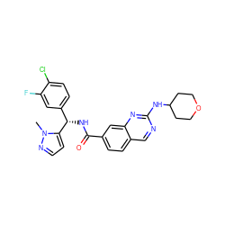 Cn1nccc1[C@@H](NC(=O)c1ccc2cnc(NC3CCOCC3)nc2c1)c1ccc(Cl)c(F)c1 ZINC000205064825