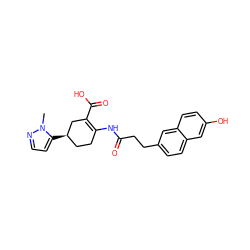 Cn1nccc1[C@@H]1CCC(NC(=O)CCc2ccc3cc(O)ccc3c2)=C(C(=O)O)C1 ZINC000049055167