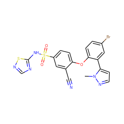 Cn1nccc1-c1cc(Br)ccc1Oc1ccc(S(=O)(=O)Nc2ncns2)cc1C#N ZINC000095584068