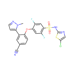 Cn1nccc1-c1cc(C#N)ccc1Oc1cc(F)c(S(=O)(=O)Nc2ncc(Cl)s2)cc1F ZINC000095585052