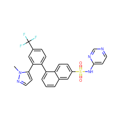 Cn1nccc1-c1cc(C(F)(F)F)ccc1-c1cccc2cc(S(=O)(=O)Nc3ccncn3)ccc12 ZINC000225036777