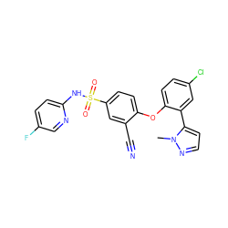 Cn1nccc1-c1cc(Cl)ccc1Oc1ccc(S(=O)(=O)Nc2ccc(F)cn2)cc1C#N ZINC000095583541
