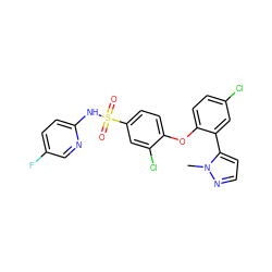 Cn1nccc1-c1cc(Cl)ccc1Oc1ccc(S(=O)(=O)Nc2ccc(F)cn2)cc1Cl ZINC000095584866