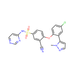 Cn1nccc1-c1cc(Cl)ccc1Oc1ccc(S(=O)(=O)Nc2ccncn2)cc1C#N ZINC000095585525