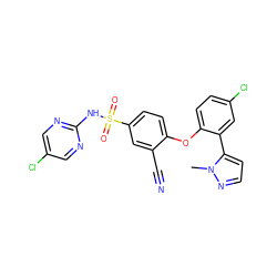 Cn1nccc1-c1cc(Cl)ccc1Oc1ccc(S(=O)(=O)Nc2ncc(Cl)cn2)cc1C#N ZINC000095581039