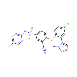 Cn1nccc1-c1cc(Cl)ccc1Oc1ccc(S(=O)(=O)Nc2ncc(F)cn2)cc1C#N ZINC000095582014