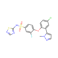 Cn1nccc1-c1cc(Cl)ccc1Oc1ccc(S(=O)(=O)Nc2ncns2)cc1F ZINC000095583702