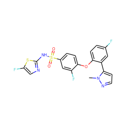 Cn1nccc1-c1cc(F)ccc1Oc1ccc(S(=O)(=O)Nc2ncc(F)s2)cc1F ZINC000095582920