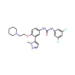 Cn1nccc1-c1cc(NC(=O)Nc2cc(F)cc(F)c2)ccc1OCCN1CCCCC1 ZINC000045320512