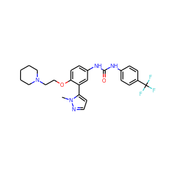 Cn1nccc1-c1cc(NC(=O)Nc2ccc(C(F)(F)F)cc2)ccc1OCCN1CCCCC1 ZINC000045256605