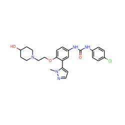 Cn1nccc1-c1cc(NC(=O)Nc2ccc(Cl)cc2)ccc1OCCN1CCC(O)CC1 ZINC000045252925