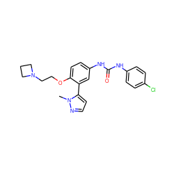 Cn1nccc1-c1cc(NC(=O)Nc2ccc(Cl)cc2)ccc1OCCN1CCC1 ZINC000045261660