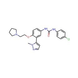 Cn1nccc1-c1cc(NC(=O)Nc2ccc(Cl)cc2)ccc1OCCN1CCCC1 ZINC000045254776