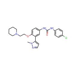 Cn1nccc1-c1cc(NC(=O)Nc2ccc(Cl)cc2)ccc1OCCN1CCCCC1 ZINC000045254336