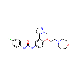 Cn1nccc1-c1cc(NC(=O)Nc2ccc(Cl)cc2)ccc1OCCN1CCCOCC1 ZINC000045254490