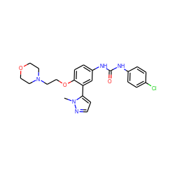 Cn1nccc1-c1cc(NC(=O)Nc2ccc(Cl)cc2)ccc1OCCN1CCOCC1 ZINC000045254361