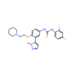 Cn1nccc1-c1cc(NC(=O)Nc2ccc(F)cc2F)ccc1OCCN1CCCCC1 ZINC000045245750